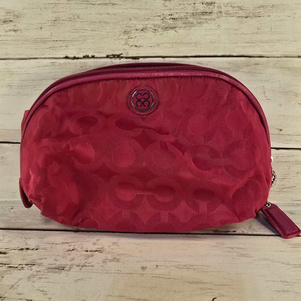 Coach Pink Signature C Satin Cosmetic Bag Makeup Pouch Magenta